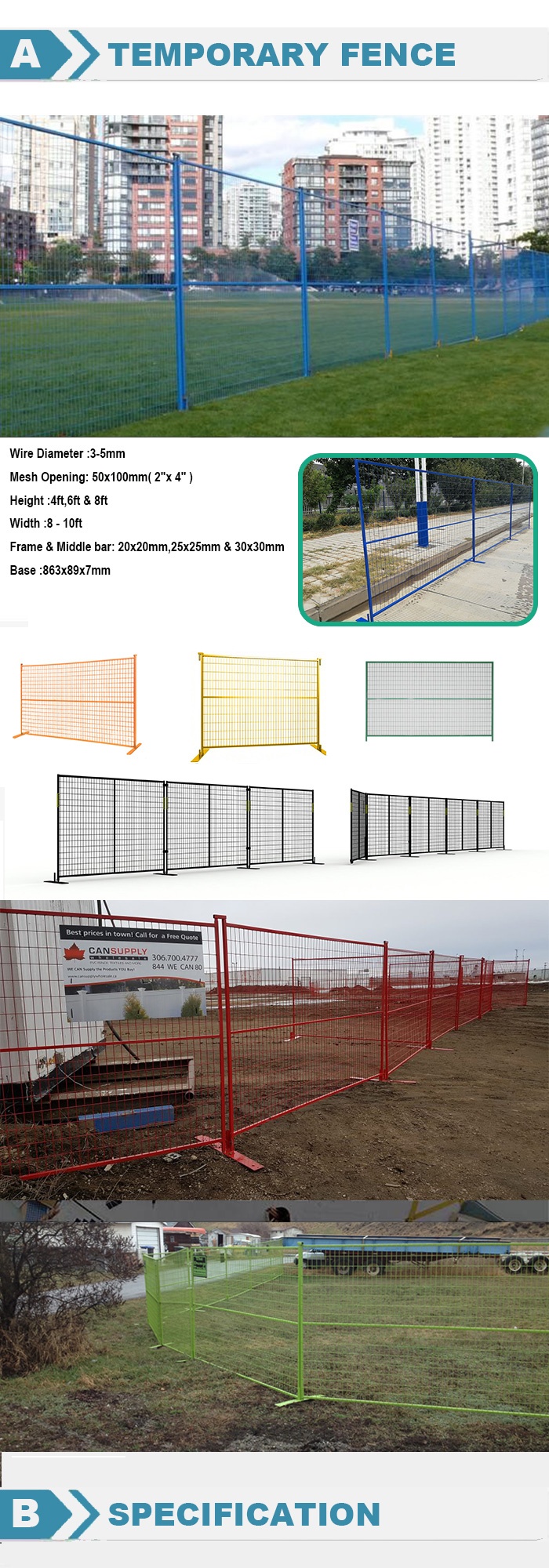 cheap outdoor used canada temporary fence panels hot sale steel construction