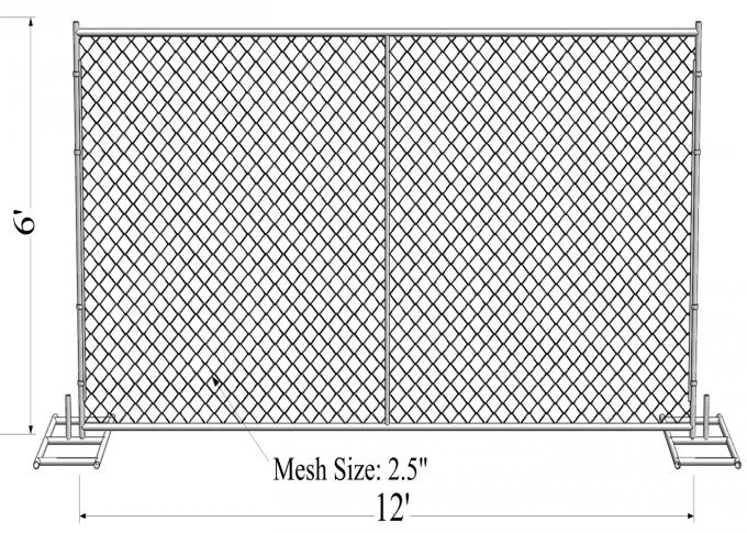 6'x10' temporary chain link fence panels 1&frac12;"(38mm) wall thick 15ga/1.80mm mesh opening 2&frac14;"x2&frac14;"(57mmx57mm) 4